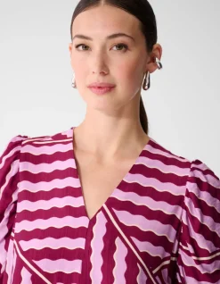 Wavy Printed Puffy Sleeve Mini Jurk Roze/Paars