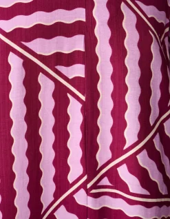 Wavy Printed Puffy Sleeve Mini Jurk Roze/Paars