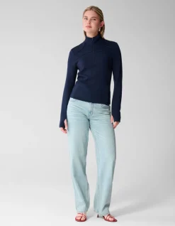 Zipper Longsleeve Top Donkerblauw