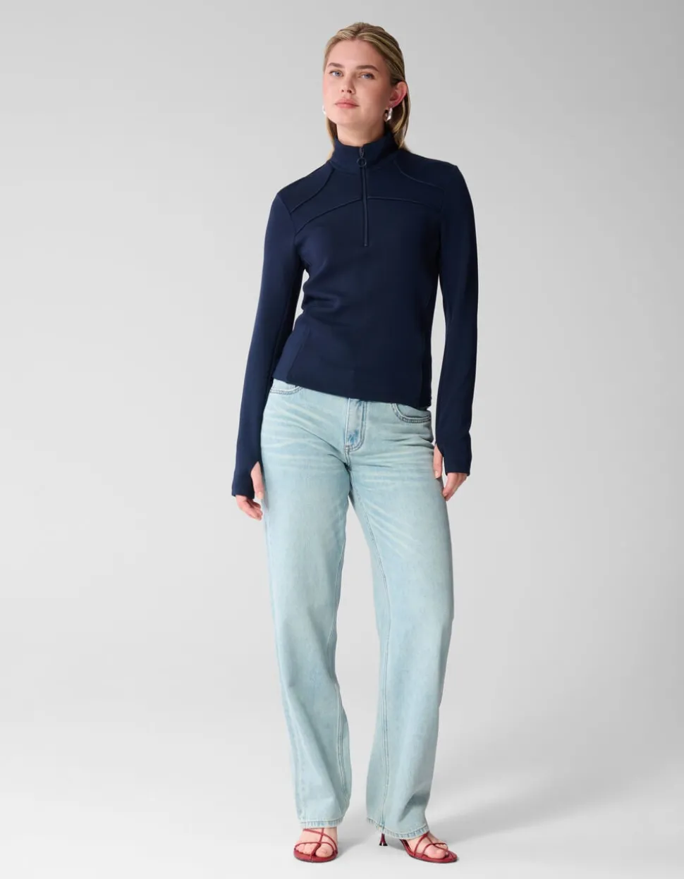 Zipper Longsleeve Top Donkerblauw