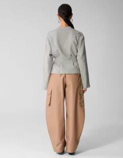 Peplum Scuba Longsleeve Top Lichtgrijs